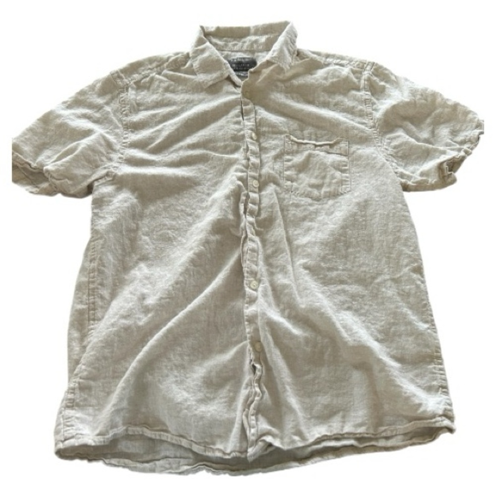 Primark light cream tan line blend short sleeve button down regular fit